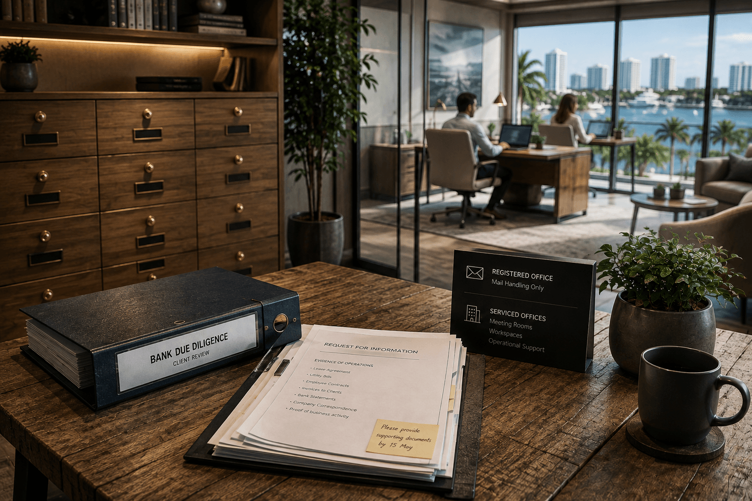 An operating office where an international company actually works